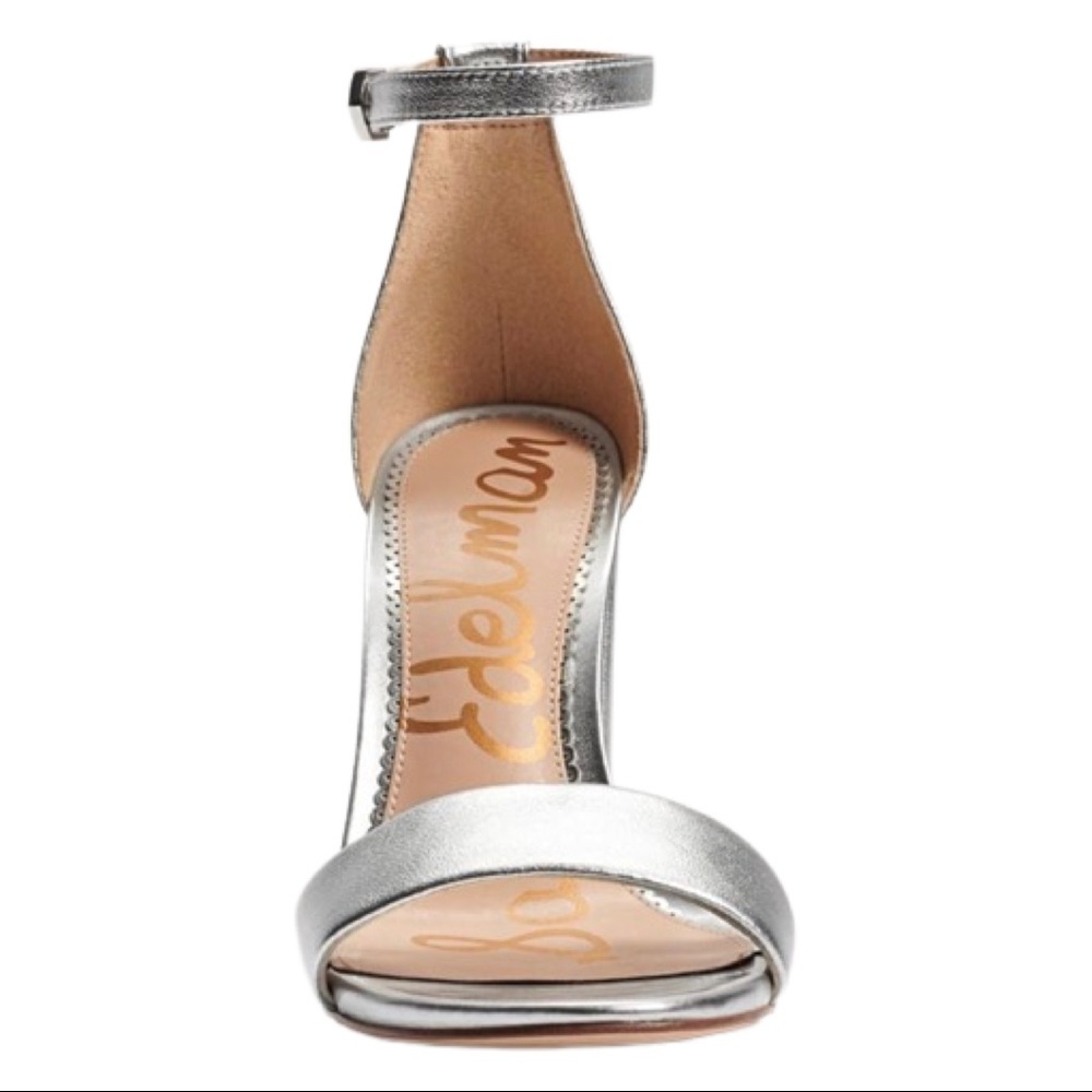 SAM EDELMAN Yaro Block Heel 4” Leather Sandal Silver Shimmer Metallic Size 8.5 - Picture 5 of 14